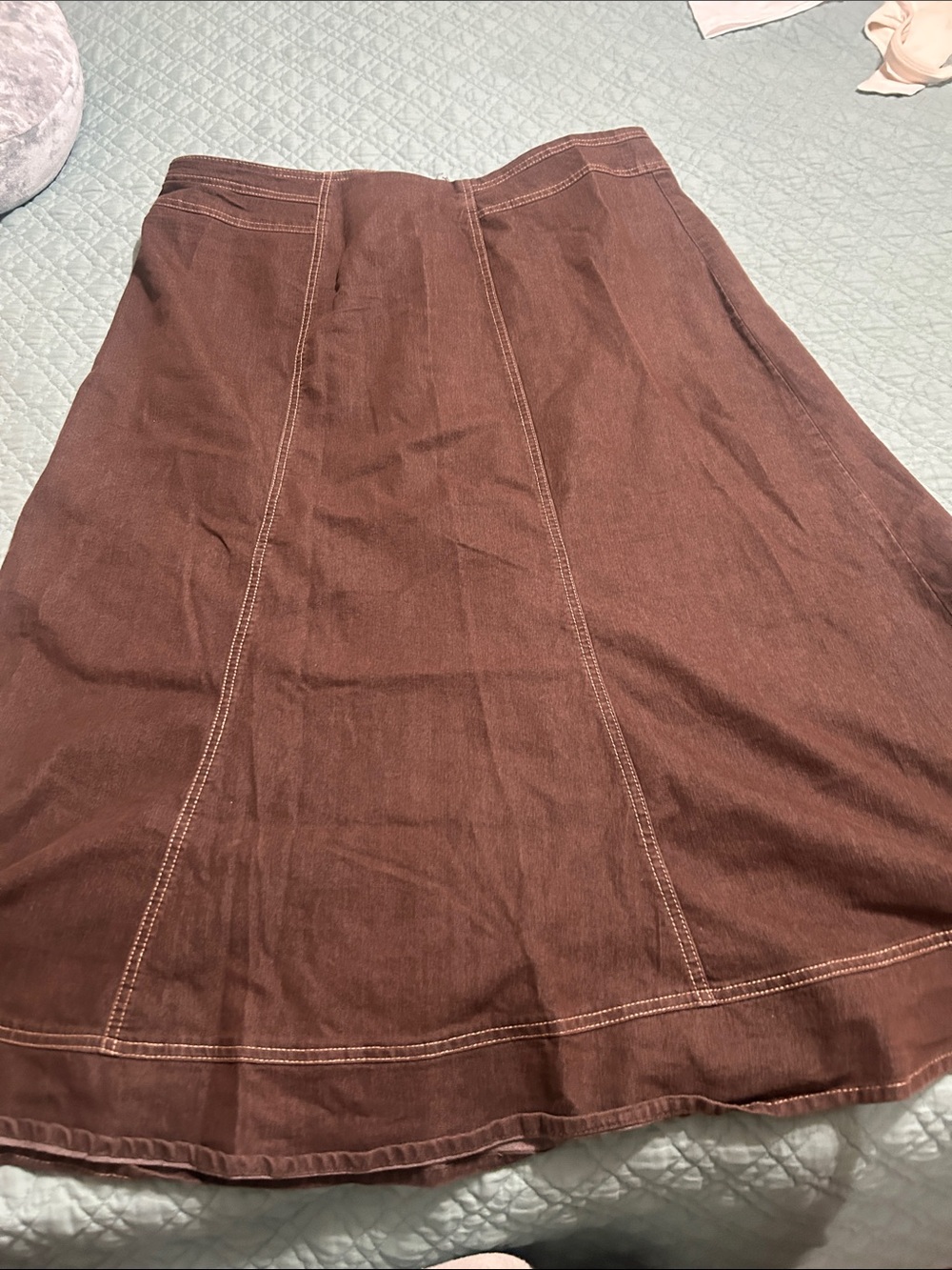 Cato Brown A-Line Skirt with Contrast Topstitching